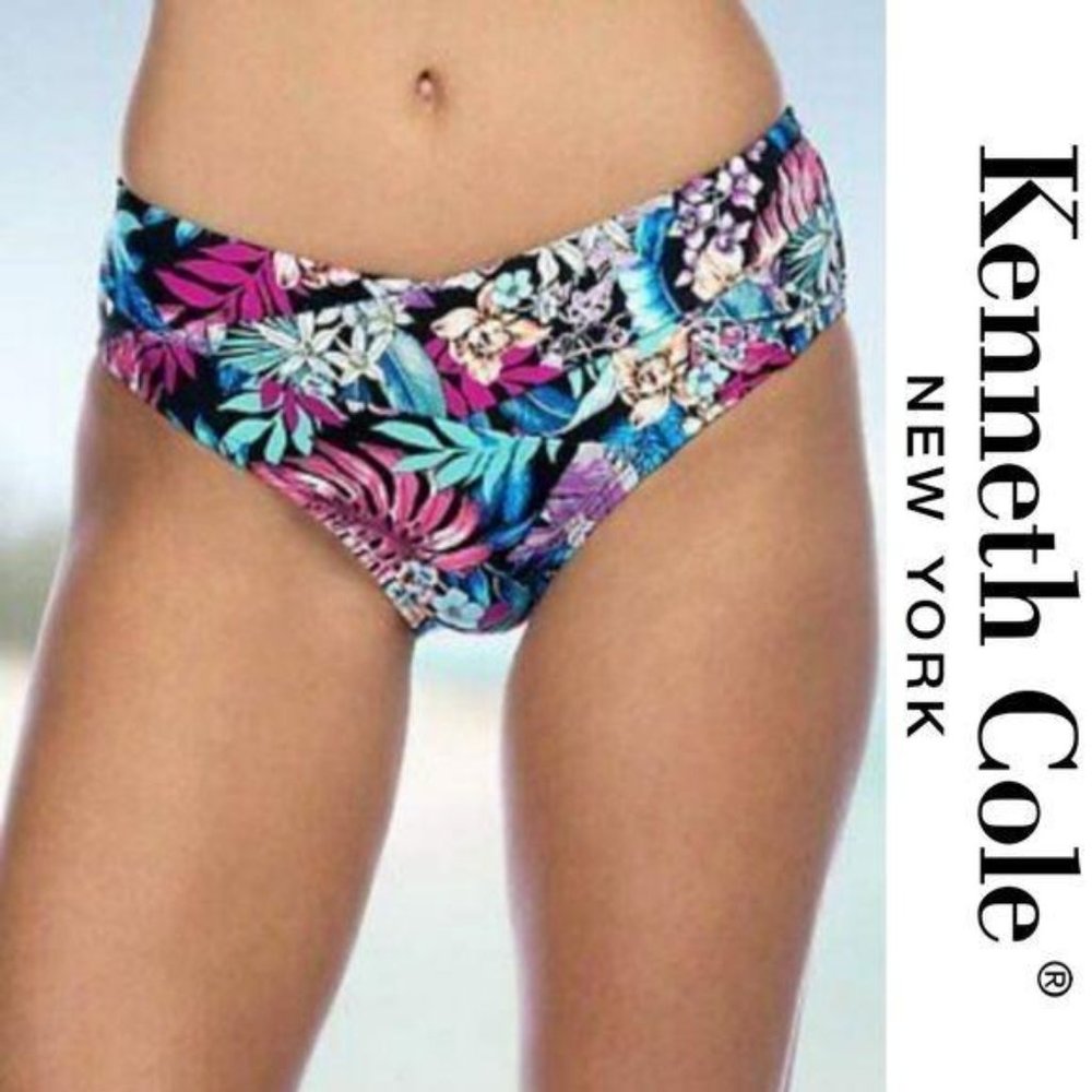 Kenneth Cole NWOT floral bikini bottoms control top bright tropical size small